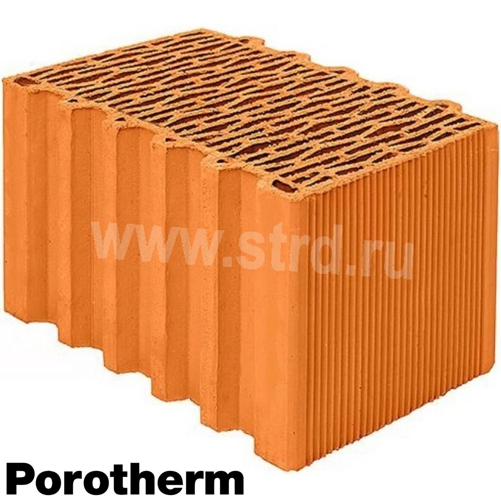Керамический блок теплая керамика пустотелый 38 Thermo Красный рифленый рабочий размер 380мм 380*250*219мм М75кг/см2 Porotherm (Винербергер)