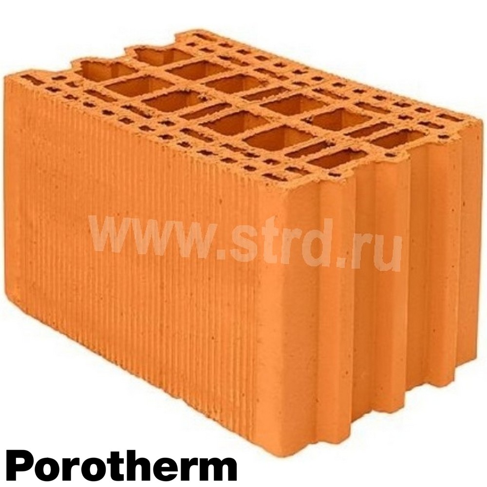 Керамический блок теплая керамика пустотелый 25 М Красный рифленый рабочий размер 250мм 250*375*219мм М100кг/см2 Porotherm (Винербергер)