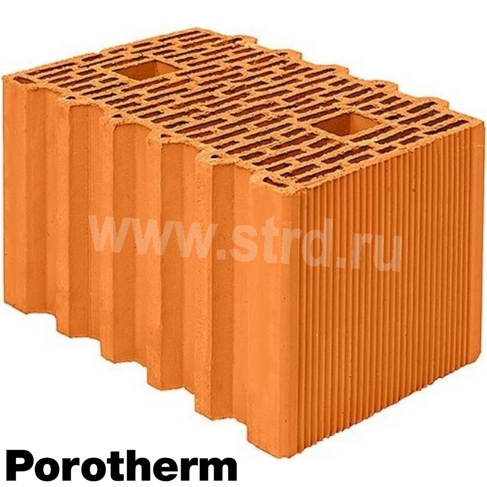 Керамический блок теплая керамика пустотелый 38 Красный рифленый рабочий размер 380мм 380*250*219мм М100кг/см2 Porotherm (Винербергер)